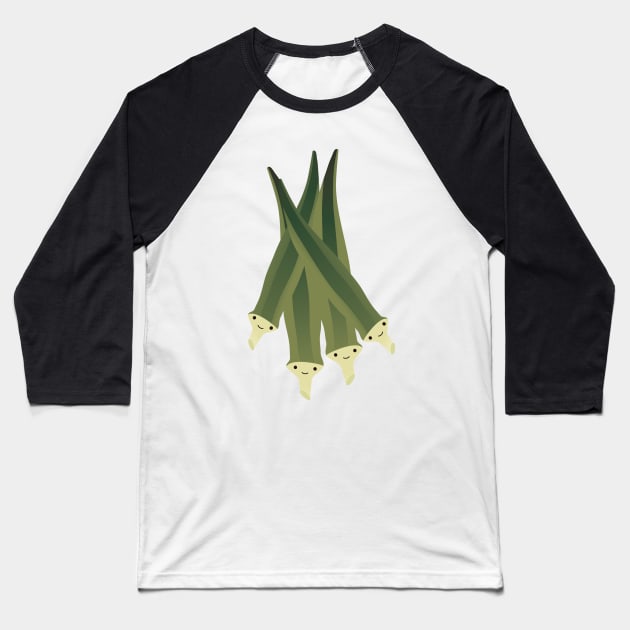 Cute Kawaii Okra Baseball T-Shirt by Hedgie Designs